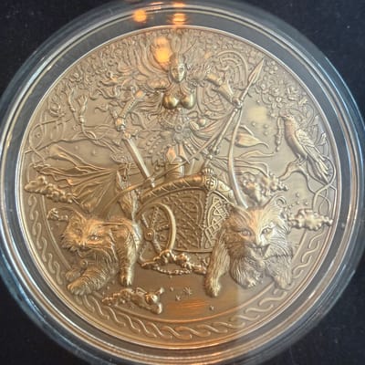 Freyja 2oz fine silver UHR Antique Gold Gilded