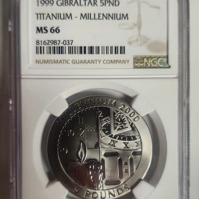 1999 Gibraltar 5PND Titanium Coin MS66 NGC