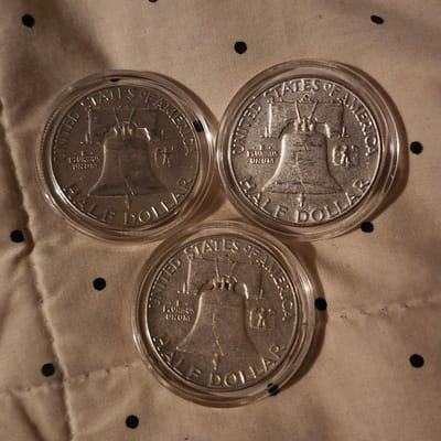 3 - 1963 Silver Franklin Half Dollars - additional view