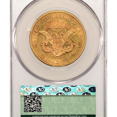 1860 US $20 Gold Lib CAC GRADED XF Details Cleaned - additional view