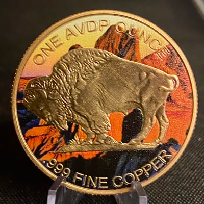 1oz Colorized Copper Buffalo Round - additional view