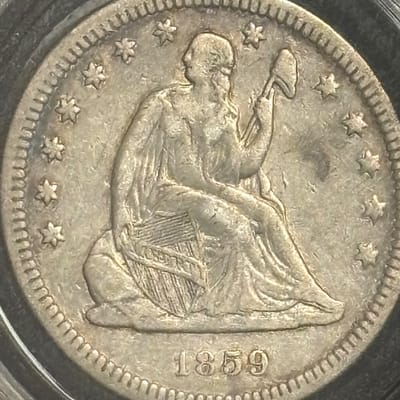 1859-P Seated Liberty Quarter Dollar 90% Silver