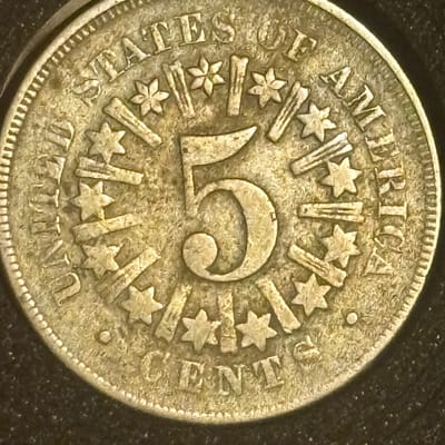 1866 Shield Nickel 5c (With Rays) - First Year - additional view