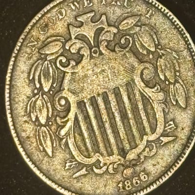 1866 Shield Nickel 5c (With Rays) - First Year