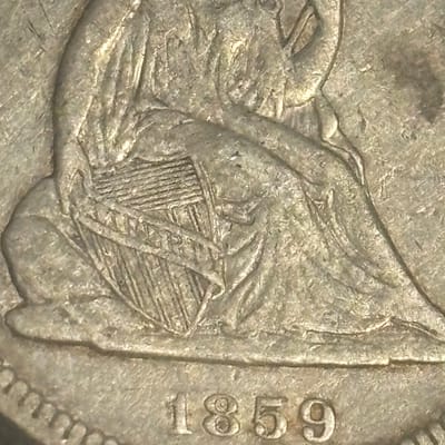 1859-P Seated Liberty Quarter Dollar 90% Silver - additional view