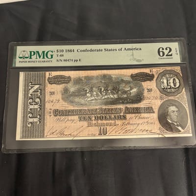 1864 $10 Confederate States of America Note (T-68)