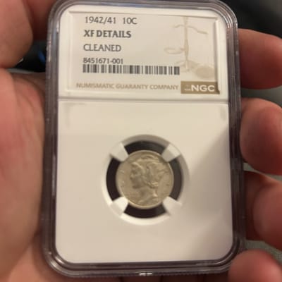 1942/1-P Mercury Dime Overdate NGC XF Details