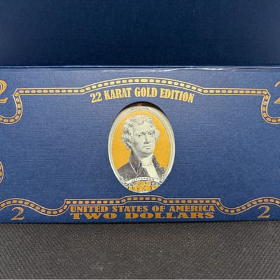 22K Gold Foil $2 Bill in Presentation Folder  - additional view
