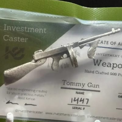 Investment Caster 8g .999 Silver Tommy Gun w/ COA - additional view