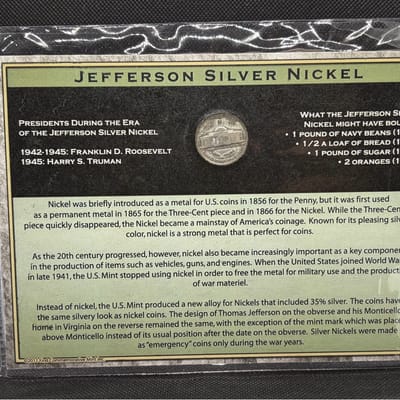 1st Commemorative Mint 1943 Silver War Nickle  - additional view