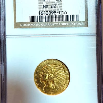 1911 $5 NGC MS62 Gold Indian