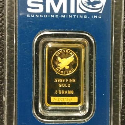 5 Gram SMI (Sunshine Mint-USA) 99.99 Gold bar
