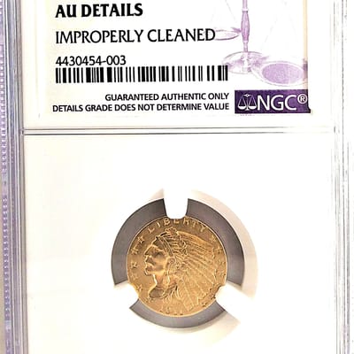 1911-P NGC $2.5 Indian gold-AU Cleaned 