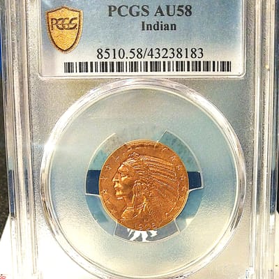 1908 $5 PCGS AU58 Gold Indian