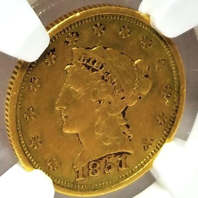 1851-P NGC $2.5 Liberty gold-AU Cleaned  - additional view