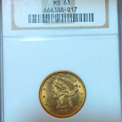 1881 $5 NGC MS61 Gold Liberty - additional view