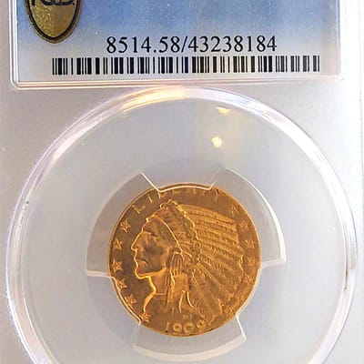 1909-D PCGS AU58 $5 Gold Indian