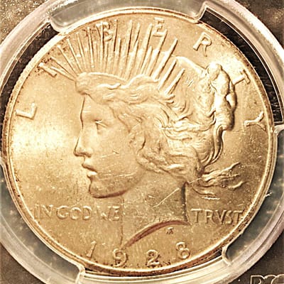 1928-P PCGS UNC-Genuine-Scratched-Peace dollar