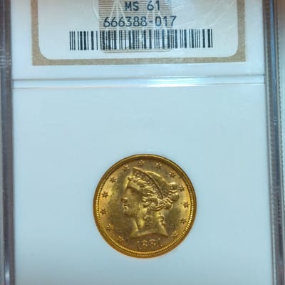 1881 $5 NGC MS61 Gold Liberty