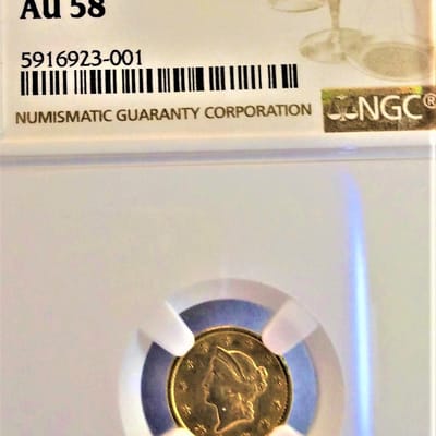 1851-O NGC AU58 $1 Gold Type 1