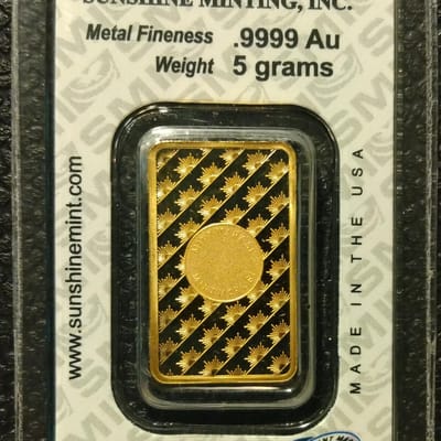 5 Gram SMI (Sunshine Mint-USA) 99.99 Gold bar - additional view
