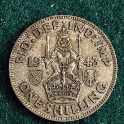 Silver 1943 WW2 UK One Shilling Scottish variant