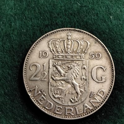 Silver 1959 Netherlands 2.5 Gulden Queen Juliana  - additional view