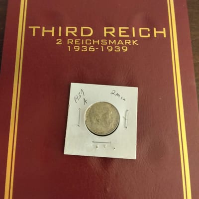 Silver 2 Reichsmarks coin book&a 1937A silver 2 RM