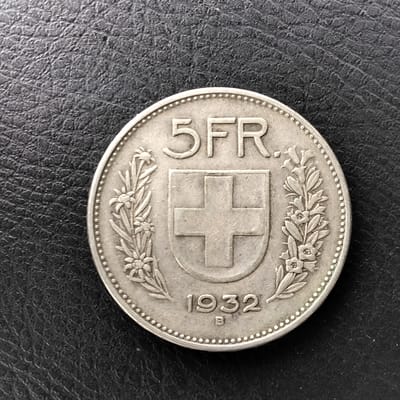 Silver 1932 Swiss 5 Franc