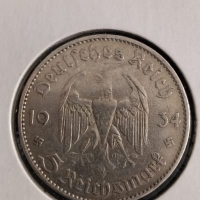 Silver 1934 J German 5 Reichsmark Potsdam Variety 