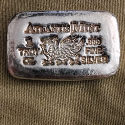 Atlantis Mint 1 oz Silver Bar Dragon Hand Poured