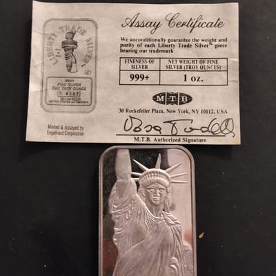 Vintage Engelhard MTB Liberty Trade Silver 1oz Bar - additional view