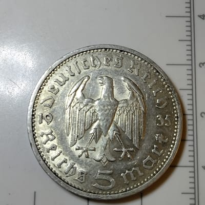 Silver 1935-E Germany 5 Reichsmark choice VF