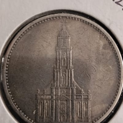 Silver 1934 J German 5 Reichsmark Potsdam Variety  - additional view