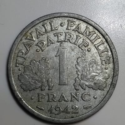 1942 France 1 Franc Vichy State German occupation