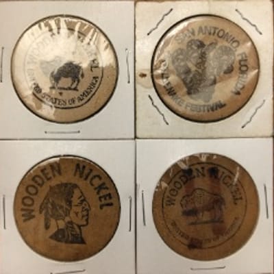 Lot of 4 wooden nickels 