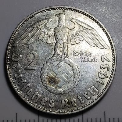 Silver 1937-J Germany 2 Reichsmark XF Condition