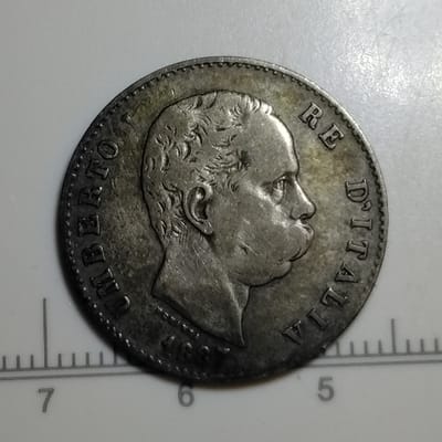 Silver 1887 M Italy 1 Lira 