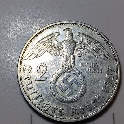 Silver 1937-G Germany 2 Reichsmark XF Condition