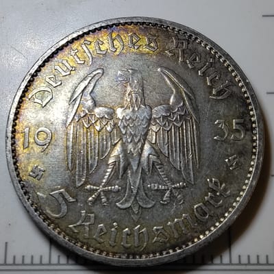 Silver Toned 1935-A Germany 5 Reichsmark