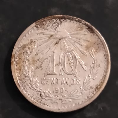 Silver key date 1905 10 Mexican centavos 