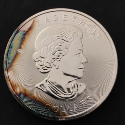 Silver 2015 $8 Canada 1.25 oz Bison Rainbow Toning - additional view