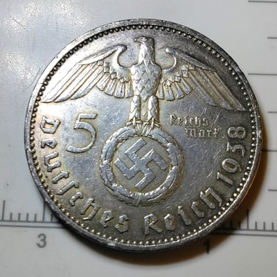 Silver 1938-A Germany 5 Reichsmark Crisp XF-45