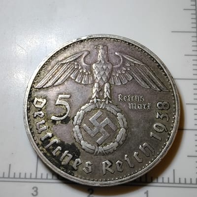 Rare G mint mark 1938 G German silver 5 Reichsmark