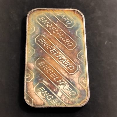 Vintage 1oz Engelhard Silver Bar Globe Logo Toned  - additional view