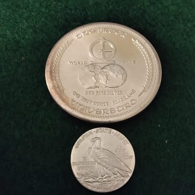 Vintage 1oz silver trade unit & 1/10 oz GSM Round  - additional view