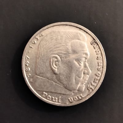 Rare type 1 silver 1936-E German 5Reichsmark VF-35 - additional view