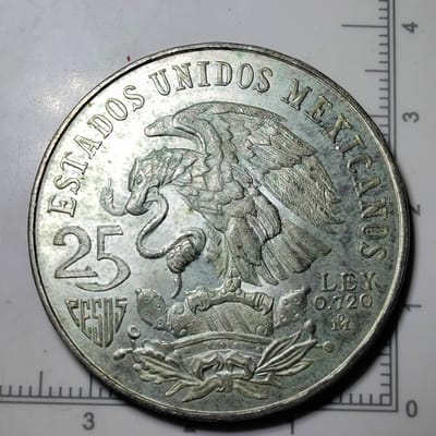 Silver 1968 Mexican 25 Peso Olympic Commemorative