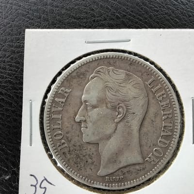 Key date Silver 1935 Venezuelan 5 Bolivares