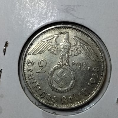 Silver 1938 B German 2 Reichsmarks 